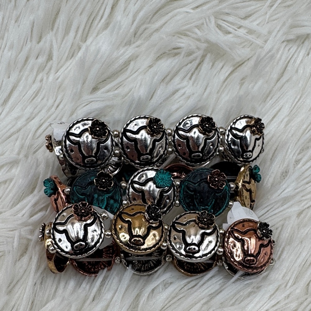 Silver and Gold Bull Head Rings